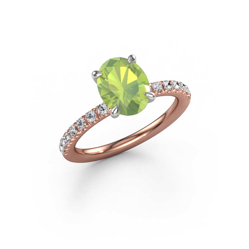 Image of Engagement ring Crystal OVL 2 585 rose gold Peridot 9x7 mm