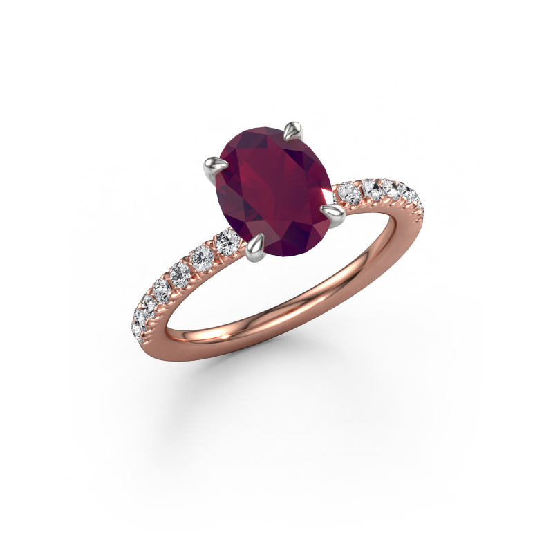Bild von Verlobungsring Crystal OVL 2 585 Roségold Rhodolit 9x7 mm