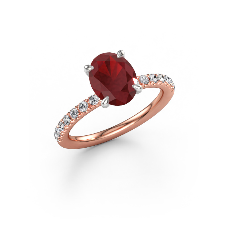 Afbeelding van Verlovingsring Crystal OVL 2 585 rosé goud Robijn 9x7 mm
