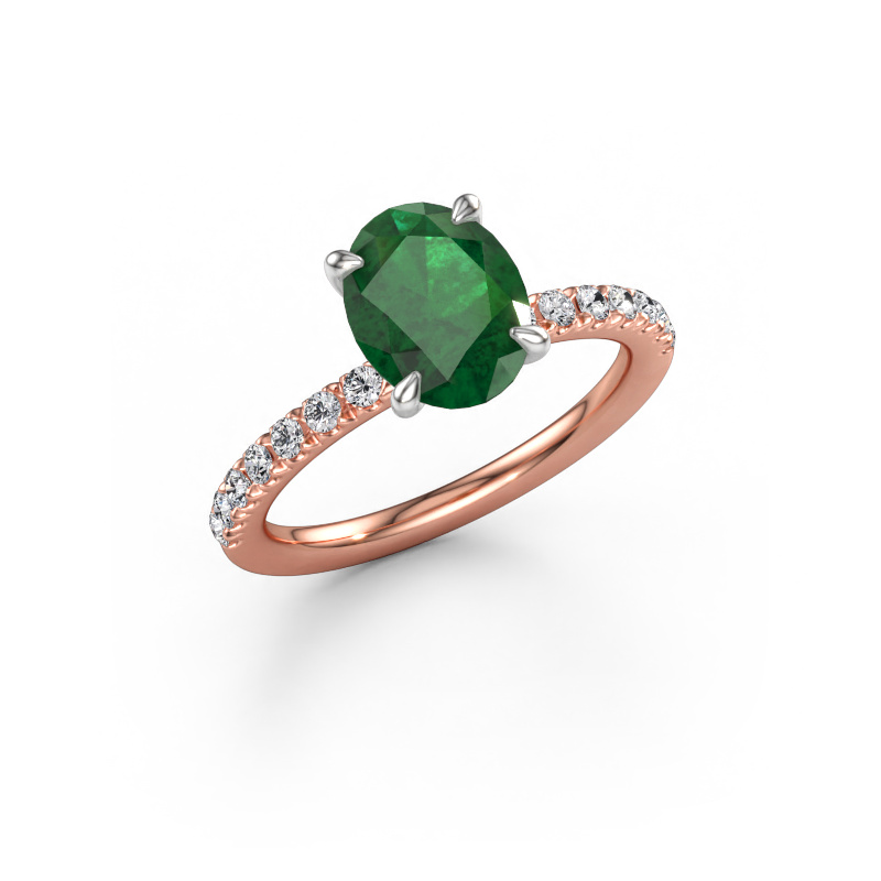 Bild von Verlobungsring Crystal OVL 2 585 Roségold Smaragd 9x7 mm