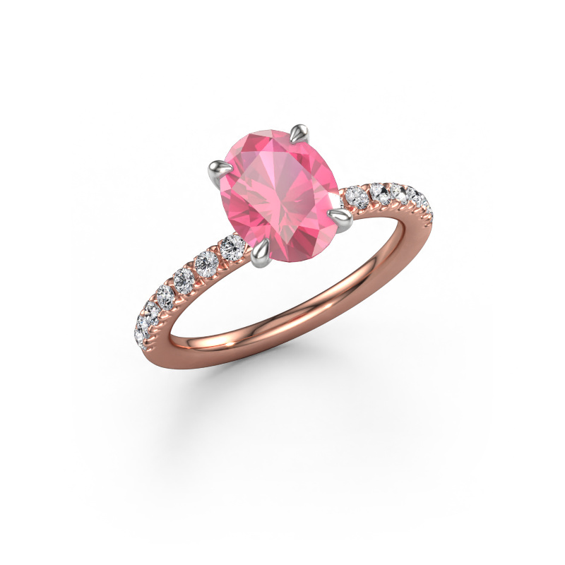 Image de Bague de fiançailles Crystal OVL 2 585 or rose Saphir rose 9x7 mm
