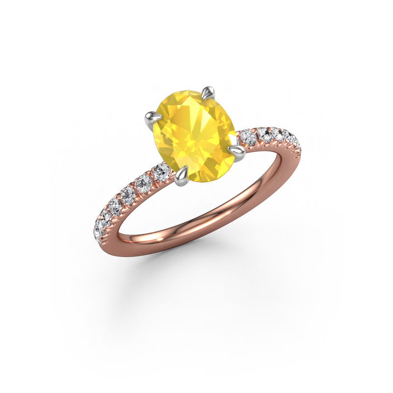 Image of Engagement ring Crystal OVL 2 585 rose gold Yellow sapphire 9x7 mm