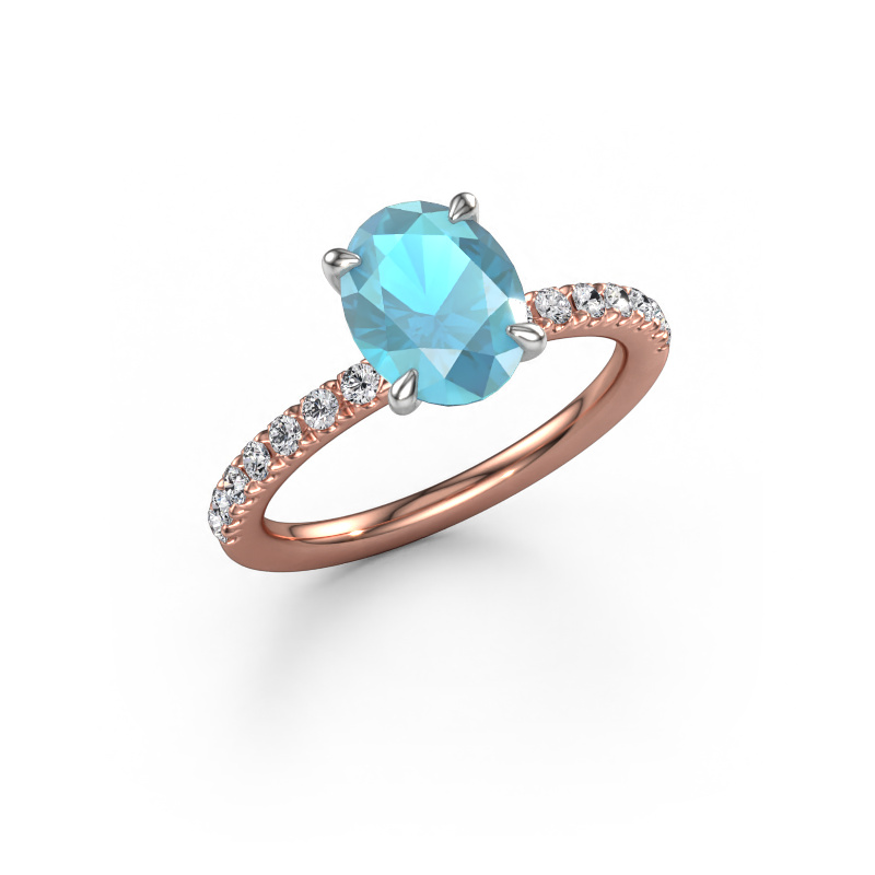 Bild von Verlobungsring Crystal OVL 2 585 Roségold Blau Topas 9x7 mm