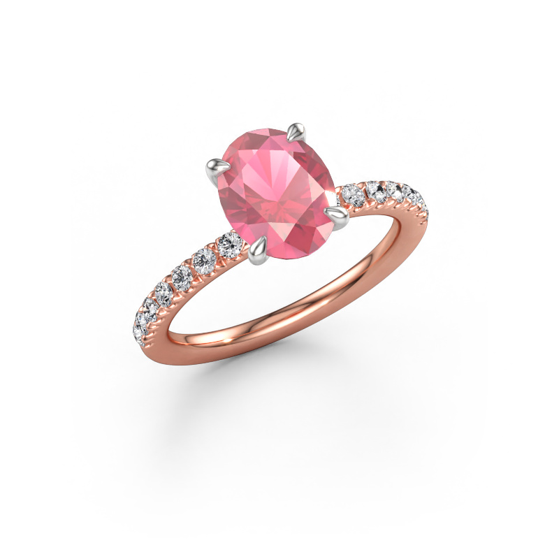 Afbeelding van Verlovingsring Crystal OVL 2 585 rosé goud Toermalijn pink 9x7 mm