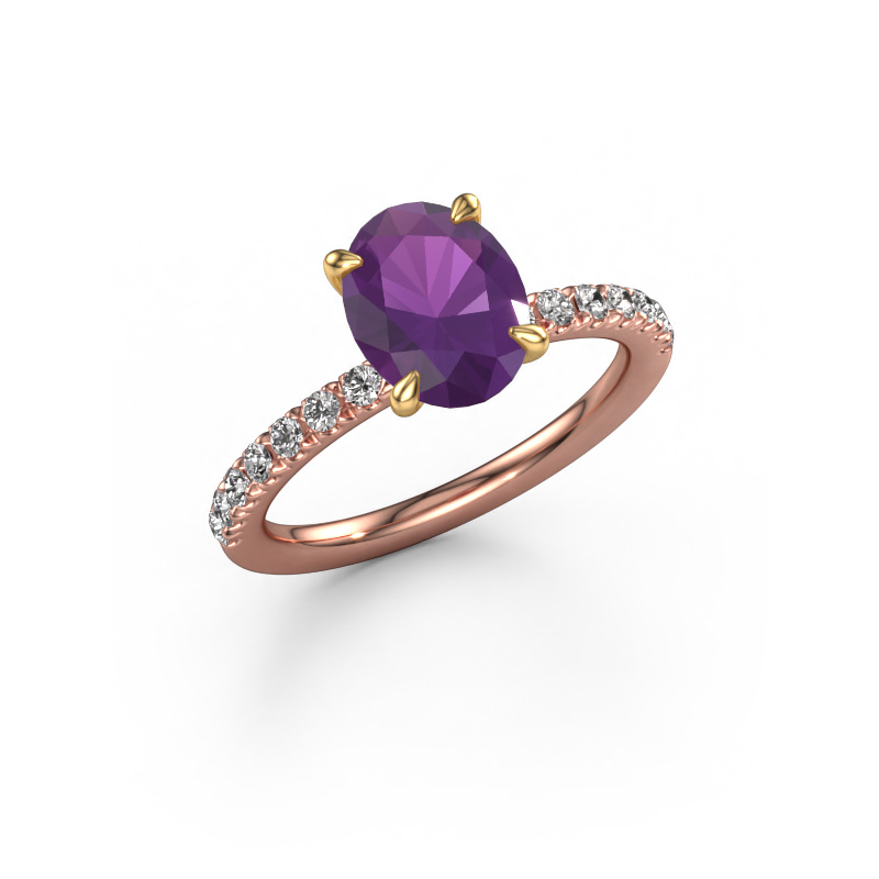 Image of Engagement ring Crystal OVL 2 585 rose gold Amethyst 9x7 mm