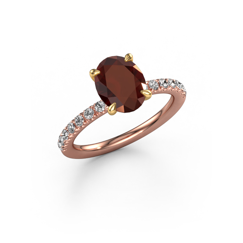Image of Engagement ring Crystal OVL 2 585 rose gold Garnet 9x7 mm