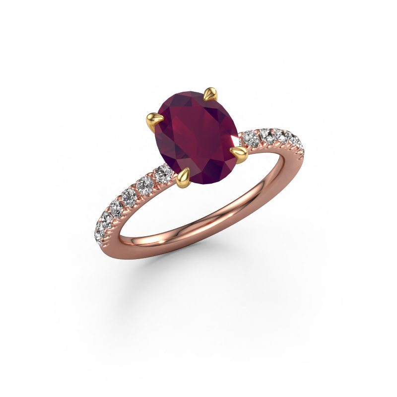 Image of Engagement ring Crystal OVL 2 585 rose gold Rhodolite 9x7 mm