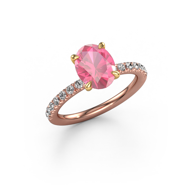Image of Engagement ring Crystal OVL 2 585 rose gold Pink sapphire 9x7 mm