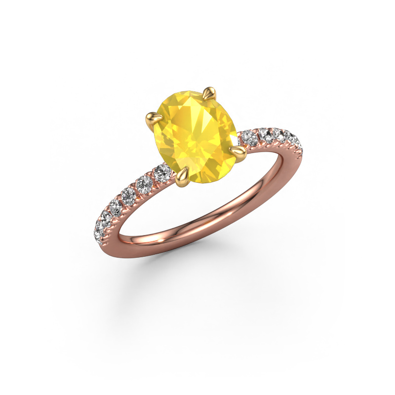 Image of Engagement ring Crystal OVL 2 585 rose gold Yellow sapphire 9x7 mm