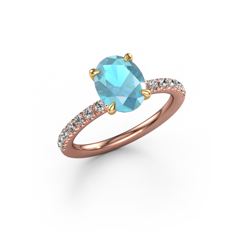 Image of Engagement ring Crystal OVL 2 585 rose gold Blue topaz 9x7 mm