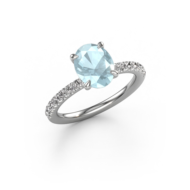 Image of Engagement ring Crystal OVL 2 950 platinum Aquamarine 9x7 mm