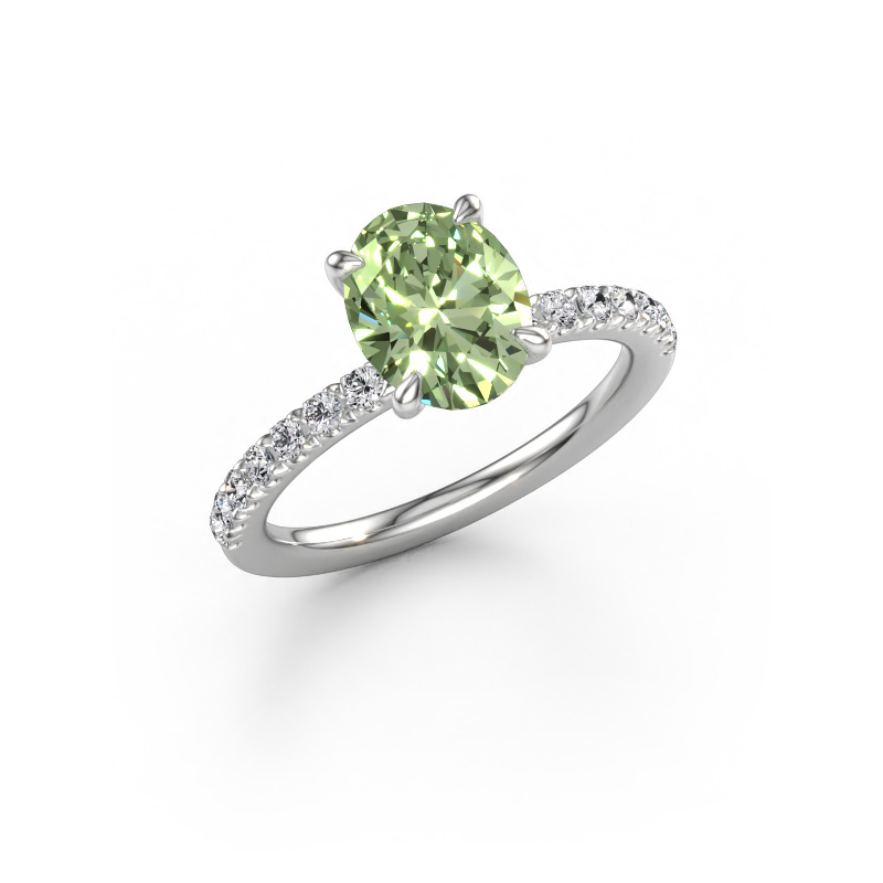 Afbeelding van Verlovingsring Crystal OVL 2 950 platina Groene lab grown diamant 9x7 mm