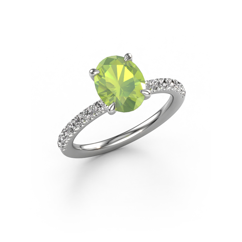 Image of Engagement ring Crystal OVL 2 950 platinum Peridot 9x7 mm