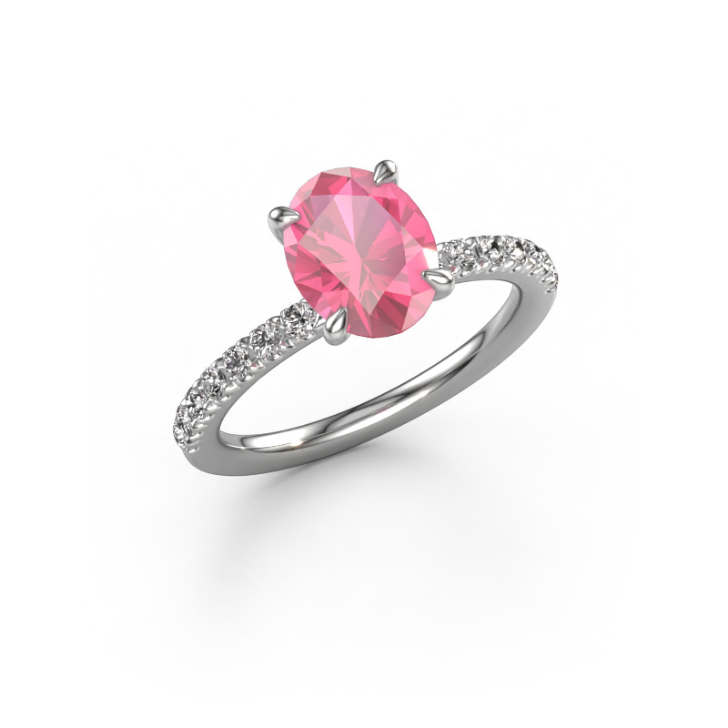 Image of Engagement ring Crystal OVL 2 950 platinum Pink sapphire 9x7 mm