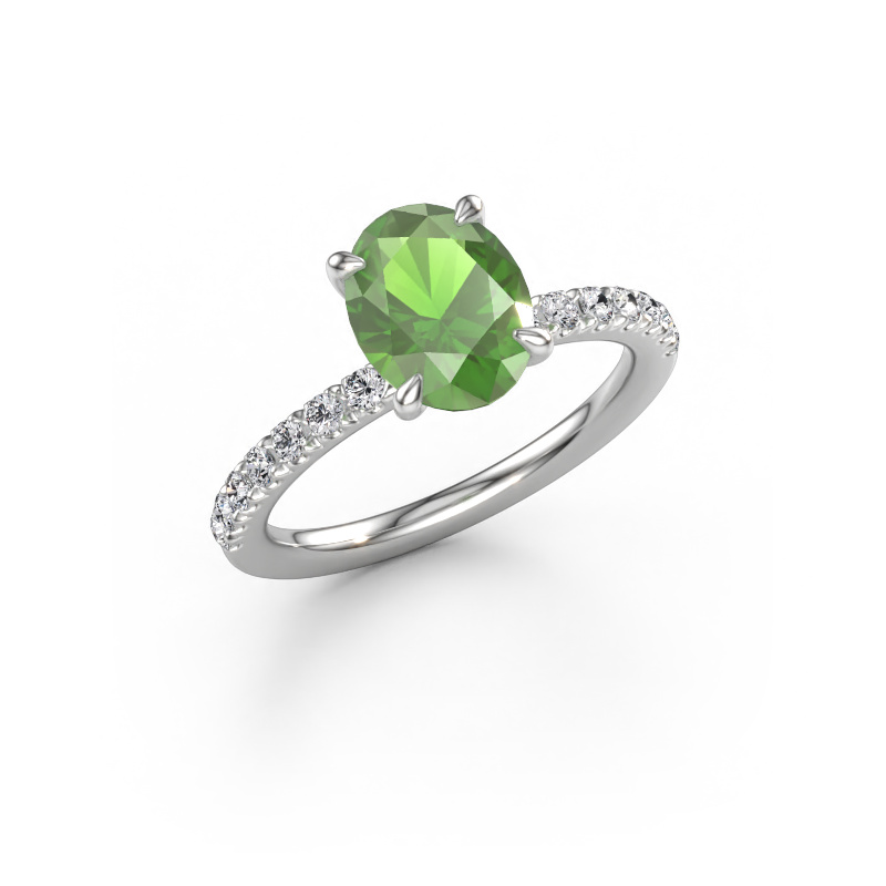 Image of Engagement ring Crystal OVL 2 585 white gold Tourmaline green 9x7 mm