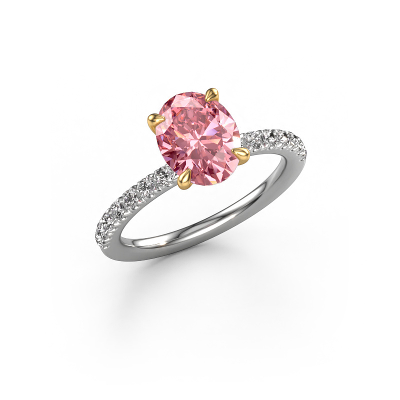 Image de Bague de fiançailles Crystal OVL 2 585 or blanc Diamant synthétique roze 9x7 mm