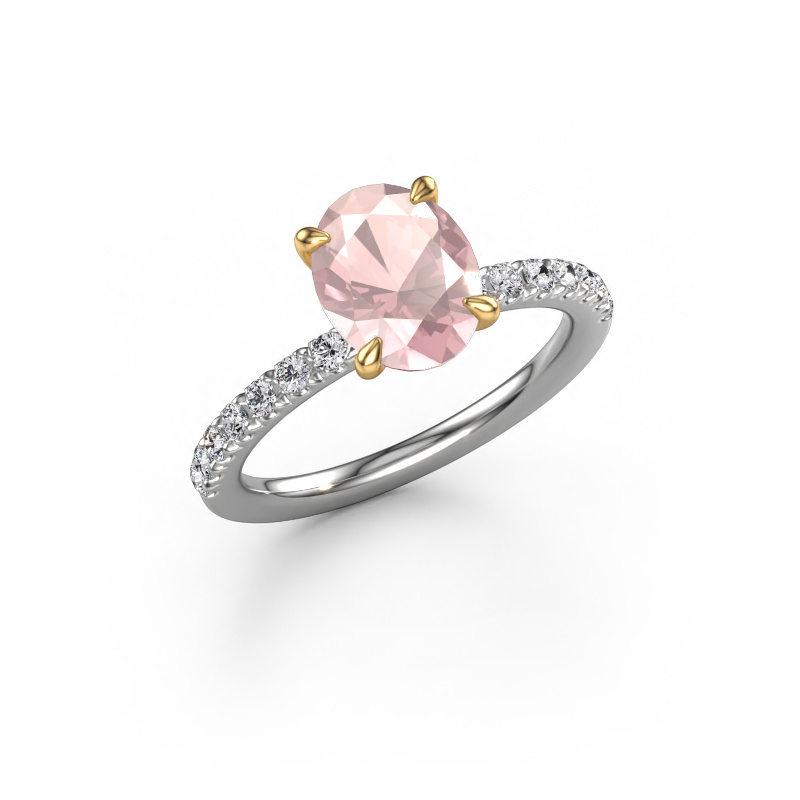 Image of Engagement ring Crystal OVL 2 585 white gold Morganite champagne 9x7 mm