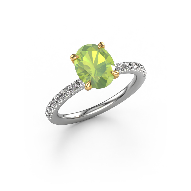 Image of Engagement ring Crystal OVL 2 585 white gold Peridot 9x7 mm