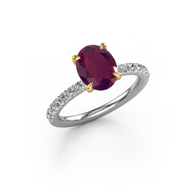 Bild von Verlobungsring Crystal OVL 2 585 Weißgold Rhodolit 9x7 mm