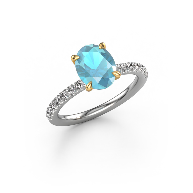 Image of Engagement ring Crystal OVL 2 585 white gold Blue topaz 9x7 mm