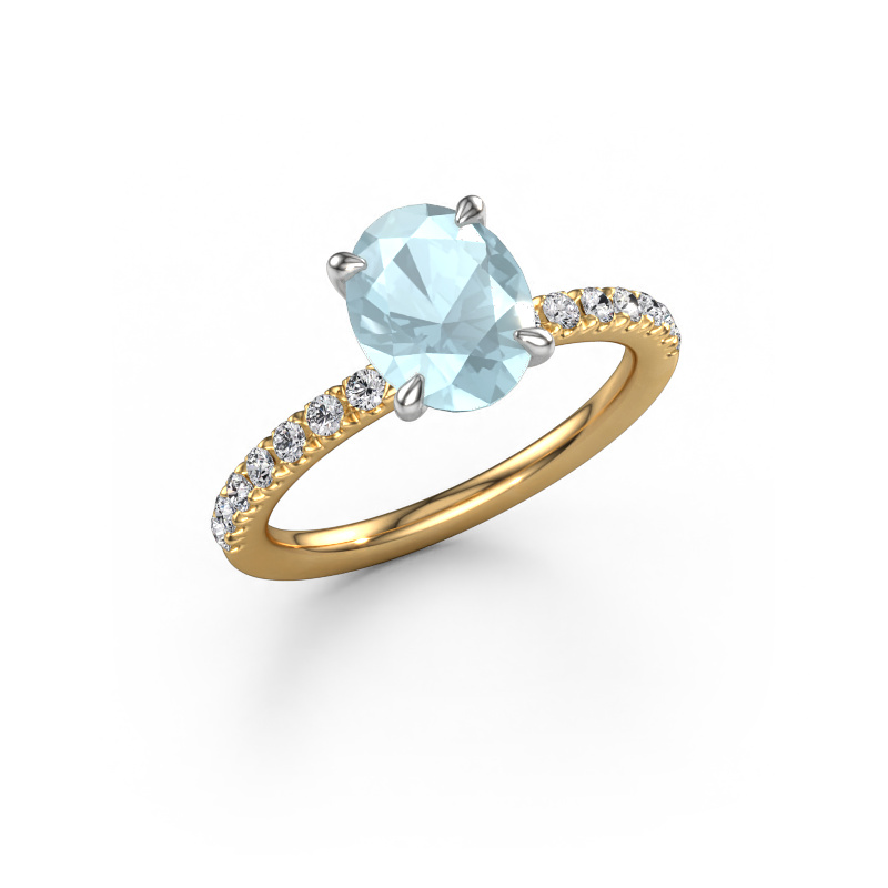 Image of Engagement ring Crystal OVL 2 585 gold Aquamarine 9x7 mm