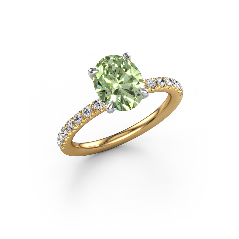 Image of Engagement ring Crystal OVL 2 585 gold Green lab grown diamond 9x7 mm