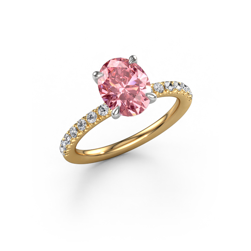 Image of Engagement ring Crystal OVL 2 585 gold Pink lab grown diamond 9x7 mm