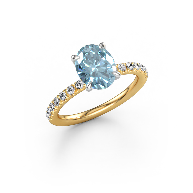 Image of Engagement ring Crystal OVL 2 585 gold Blue lab grown diamond 9x7 mm