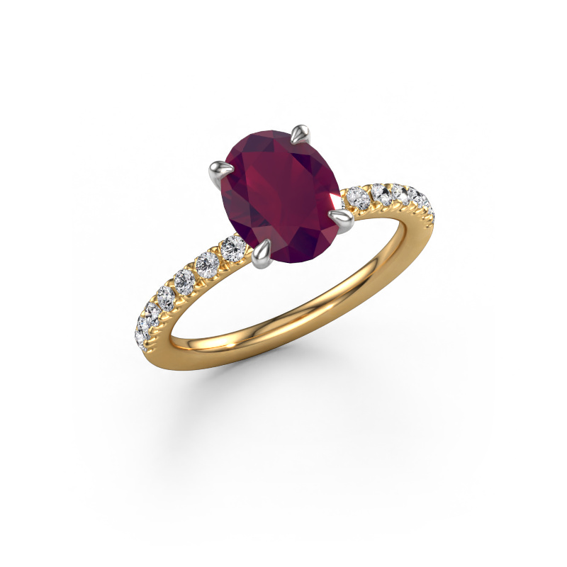 Image of Engagement ring Crystal OVL 2 585 gold Rhodolite 9x7 mm