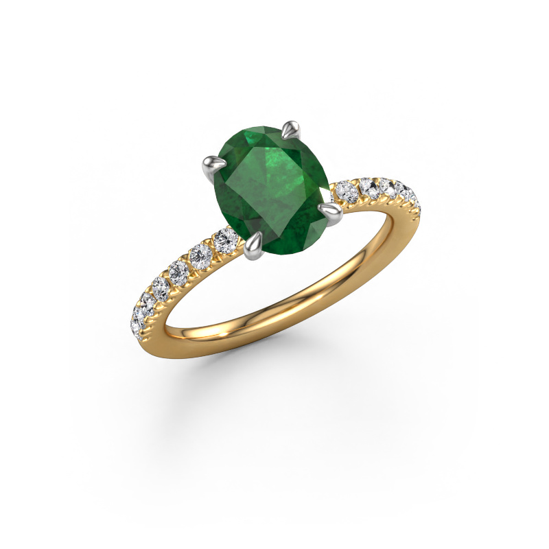 Image of Engagement ring Crystal OVL 2 585 gold Emerald 9x7 mm
