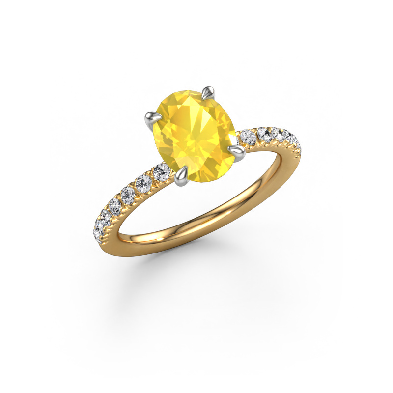 Image of Engagement ring Crystal OVL 2 585 gold Yellow sapphire 9x7 mm