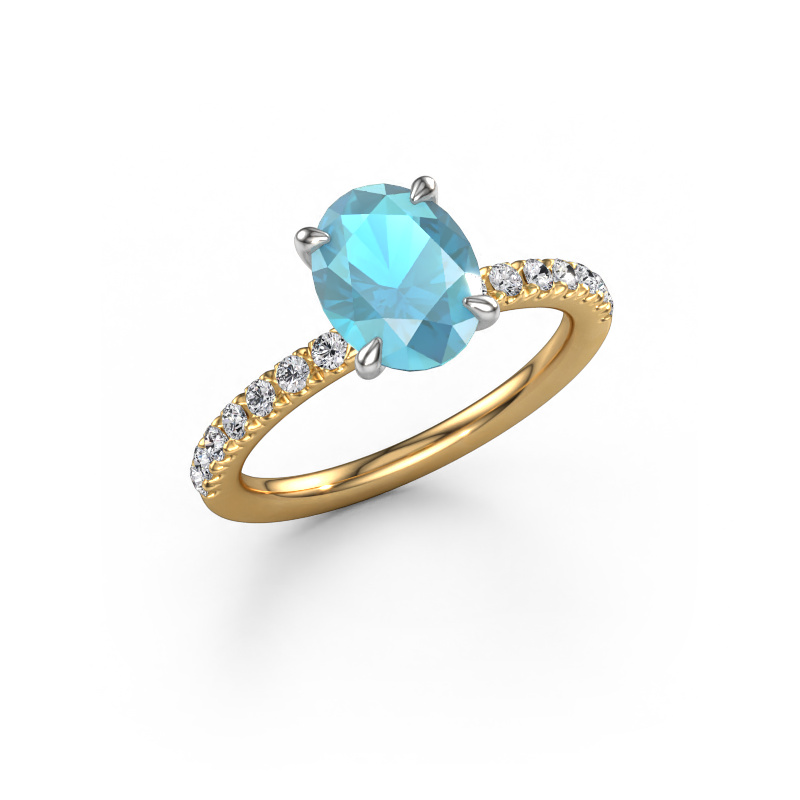 Image of Engagement ring Crystal OVL 2 585 gold Blue topaz 9x7 mm