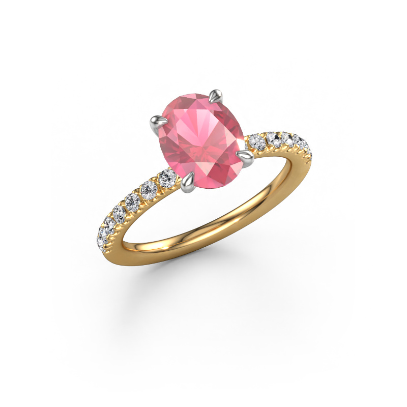 Image of Engagement ring Crystal OVL 2 585 gold Tourmaline pink 9x7 mm