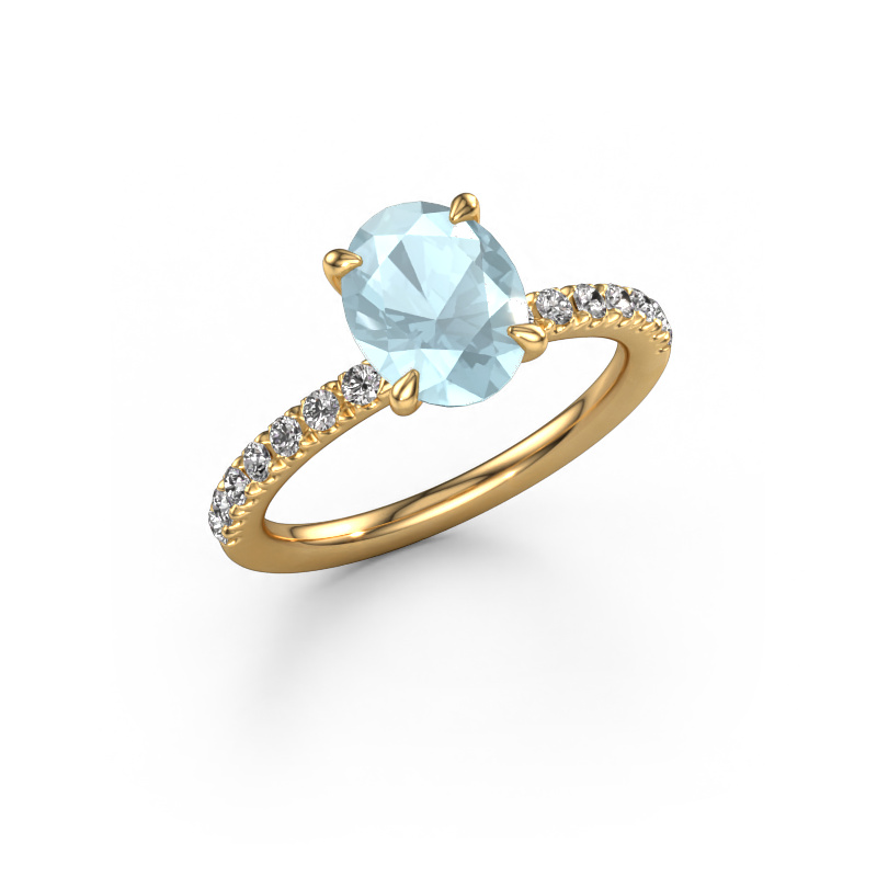 Bild von Verlobungsring Crystal OVL 2 585 Gold Aquamarin 9x7 mm