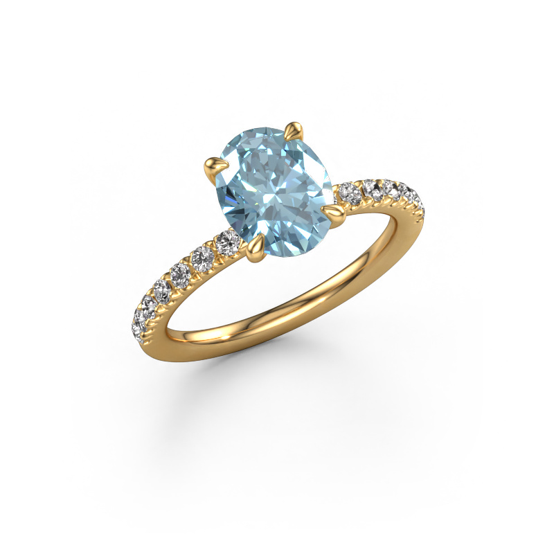 Image de Bague de fiançailles Crystal OVL 2 585 or jaune Diamant synthétique bleu 9x7 mm
