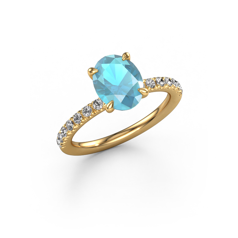 Bild von Verlobungsring Crystal OVL 2 585 Gold Blau Topas 9x7 mm