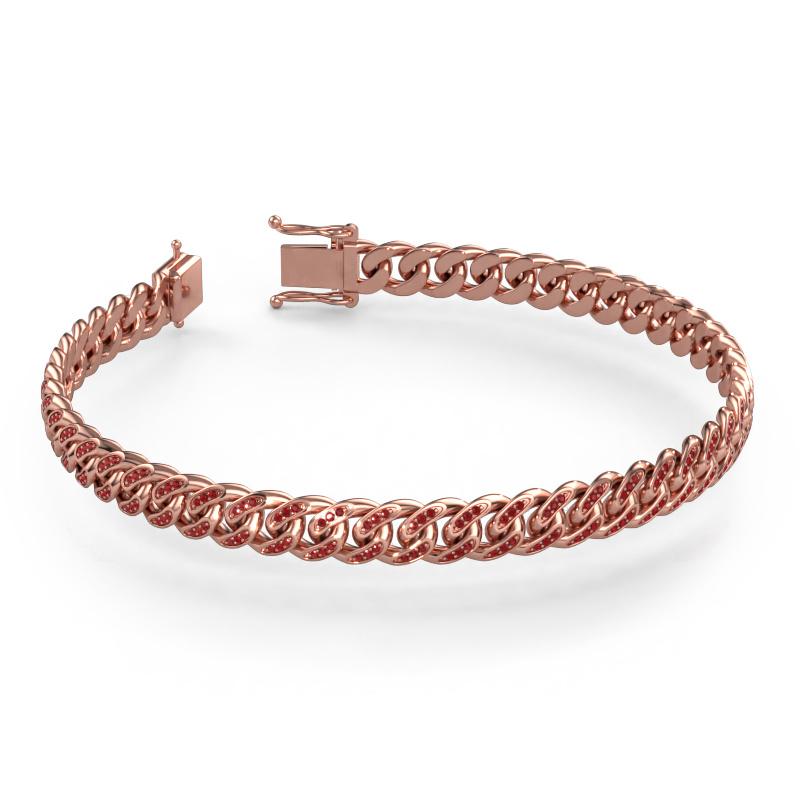 Image of Cuban OVL S 8mm Bracelet Solid - 585 rose gold Ruby 1 mm