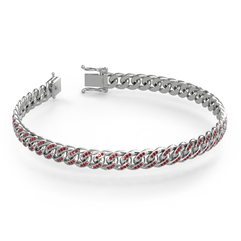 Image of Cuban OVL S 8mm Bracelet Solid - 585 white gold Ruby 1 mm
