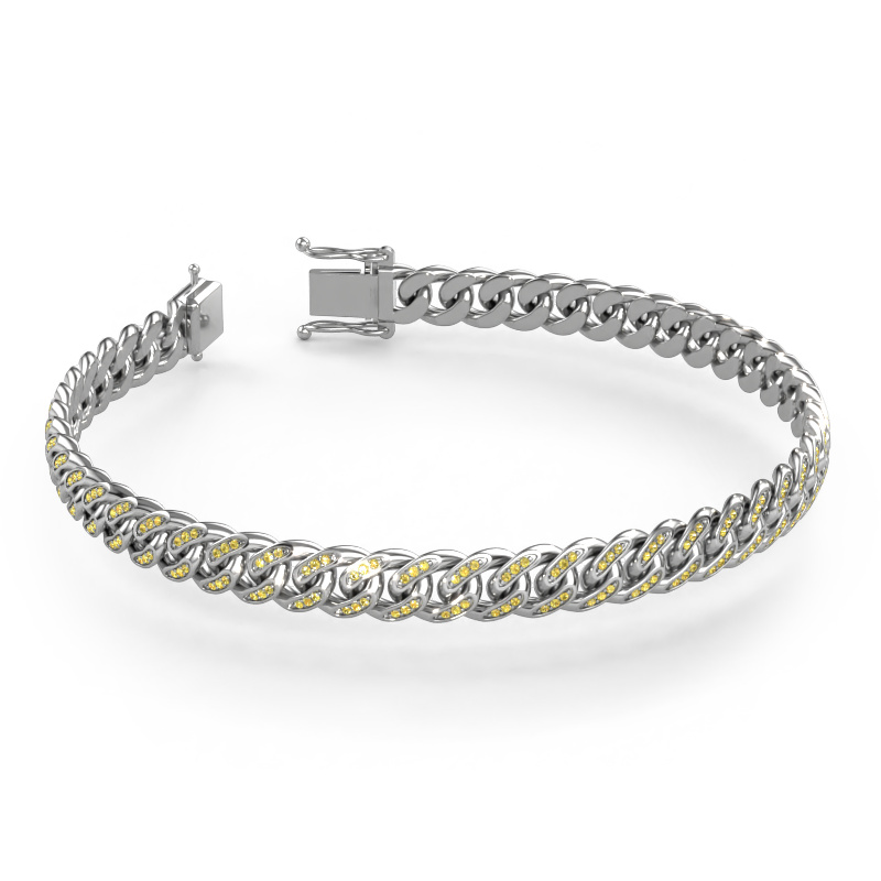 Image of Cuban OVL S 8mm Bracelet Solid - 585 white gold Yellow sapphire 1 mm