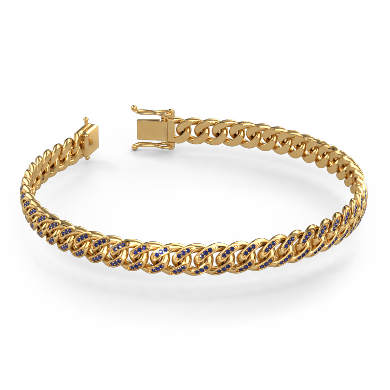 Image of Cuban OVL S 8mm Bracelet Solid - 585 gold Sapphire 1 mm