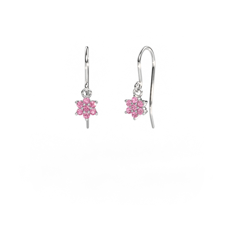 Image of Drop earrings Dahlia 1 585 white gold Pink sapphire 1.7 mm