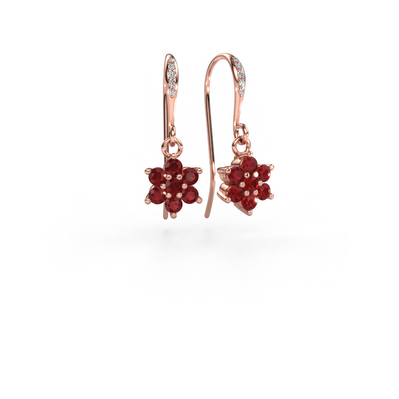 Image of Drop earrings Dahlia 2 585 rose gold Ruby 2.2 mm