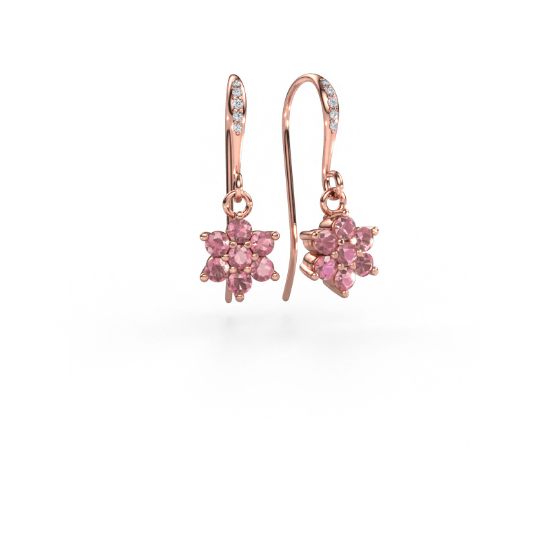 Image of Drop earrings Dahlia 2 585 rose gold Tourmaline pink 2.2 mm