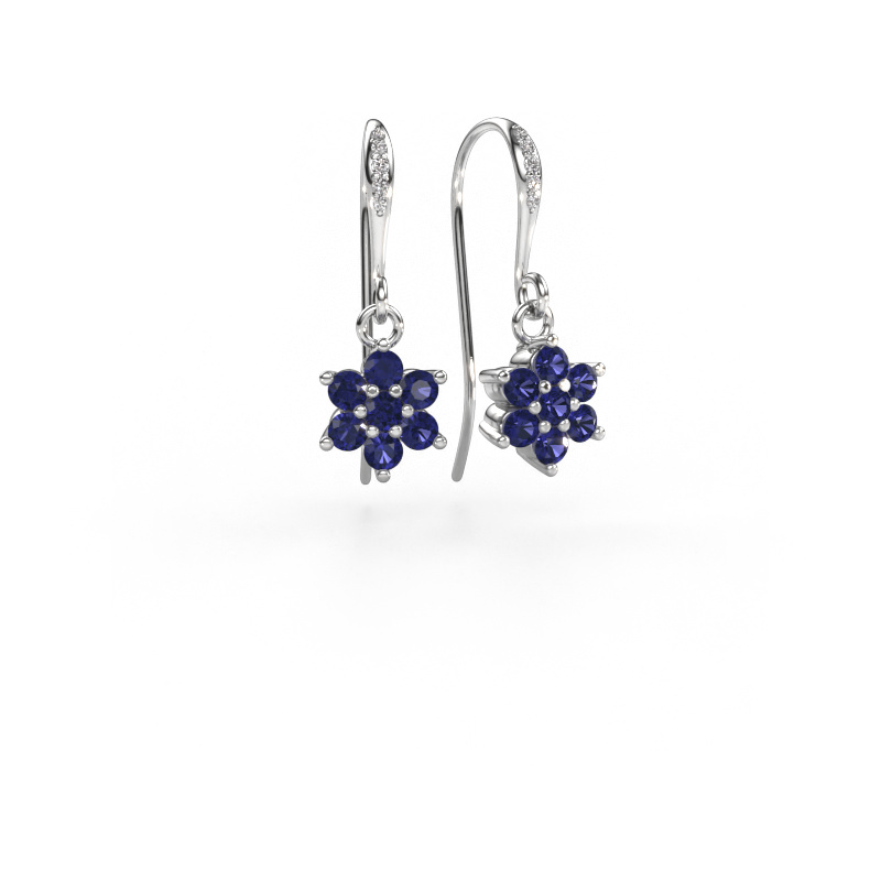 Image of Drop earrings Dahlia 2 585 white gold Sapphire 2.2 mm
