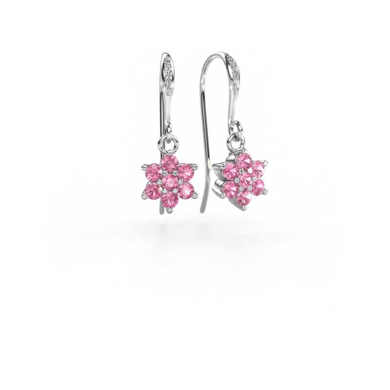 Image of Drop earrings Dahlia 2 585 white gold Pink sapphire 2.2 mm