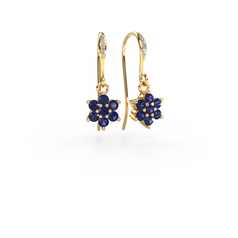 Image of Drop earrings Dahlia 2 585 gold Sapphire 2.2 mm
