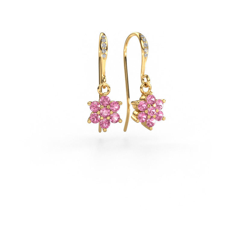Image of Drop earrings Dahlia 2 585 gold Pink sapphire 2.2 mm