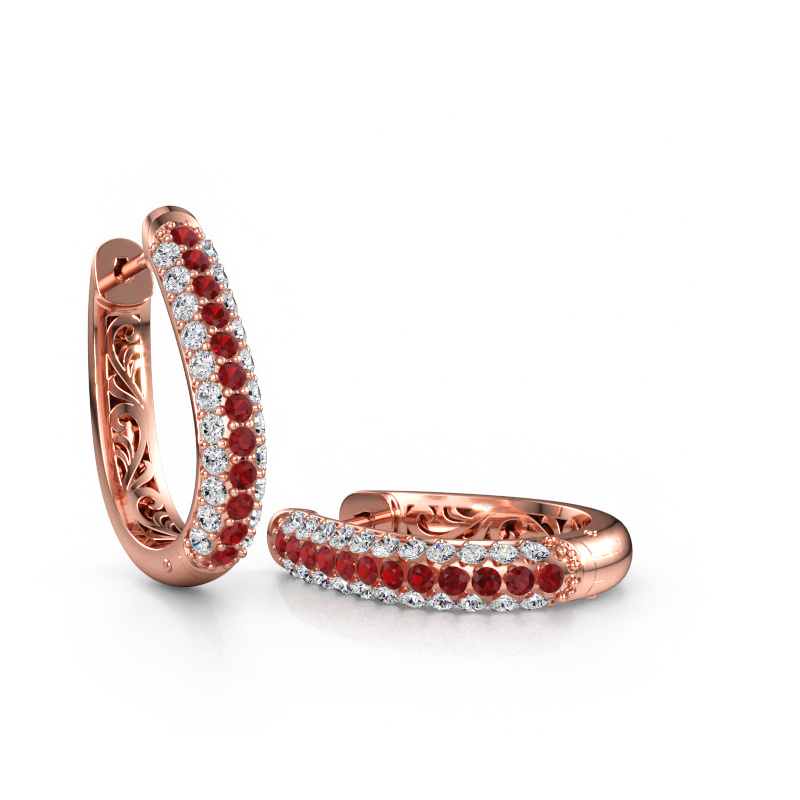 Immagine di Orecchini a cerchio Danika 12.5 A 585 oro rosa Rubino 1.7 mm