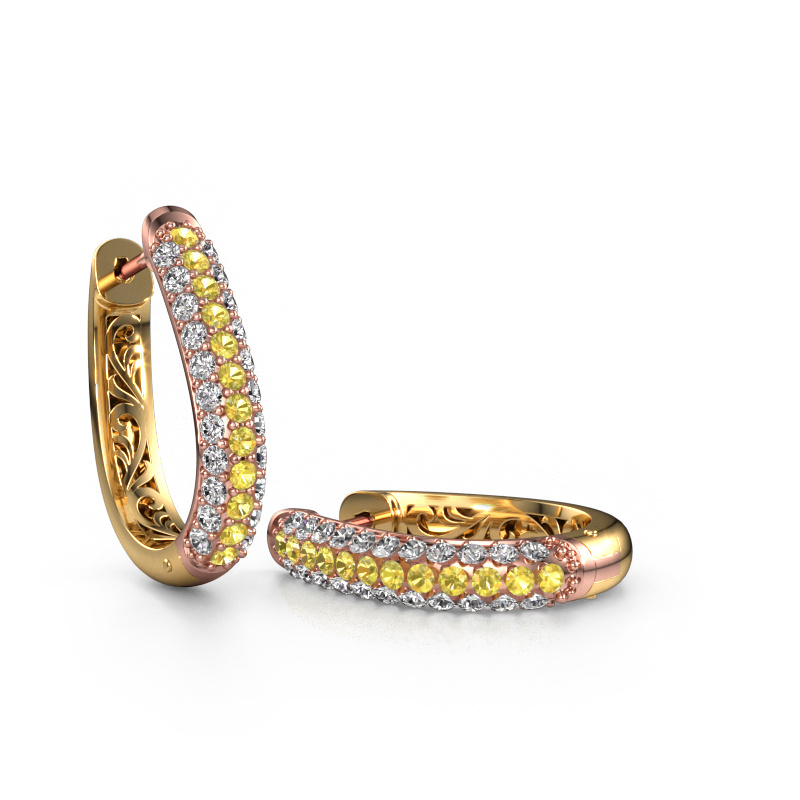 Image of Hoop earrings Danika 12.5 A 585 rose gold Yellow sapphire 1.7 mm
