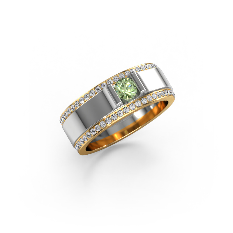 Image de Bague pour homme Danillo 585 or blanc Diamants synthétiques vert 4.2 mm